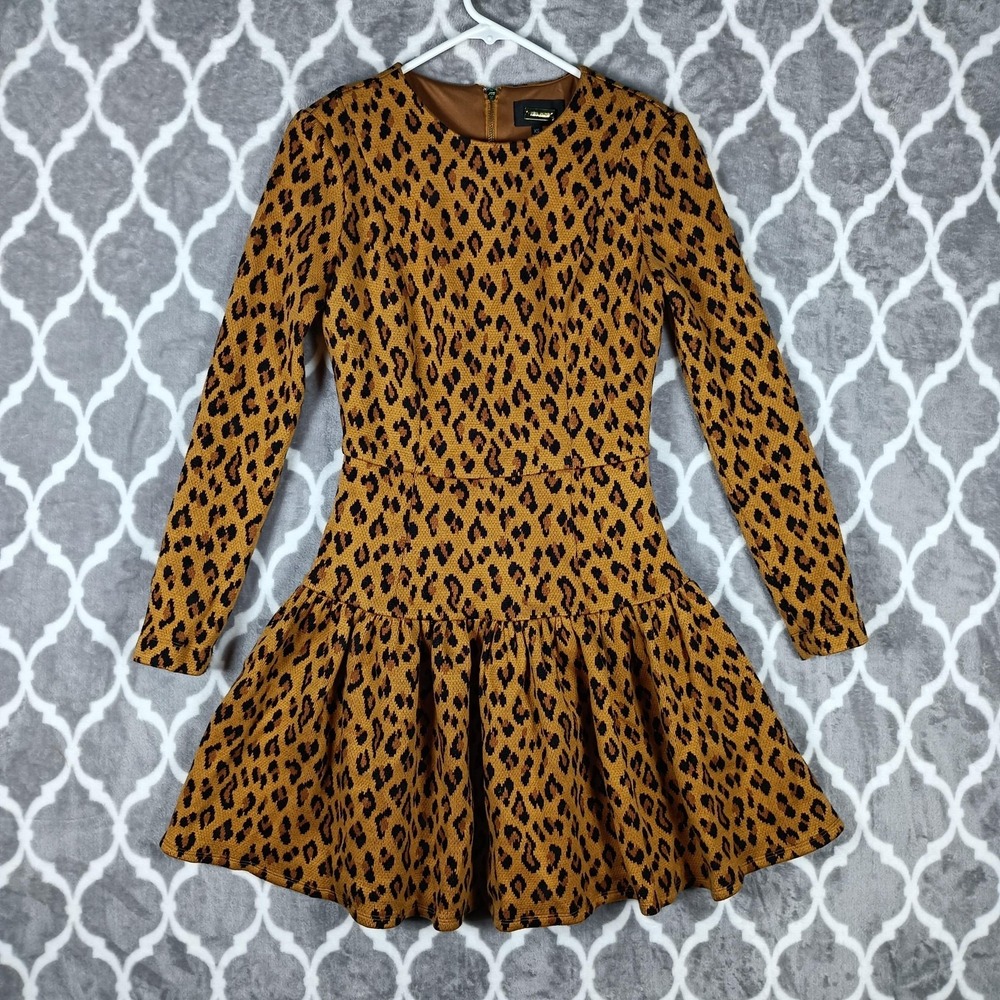 Alexia Admor Sweater Dress Extra Small Brown Black Leopard Long Sleeve Mini